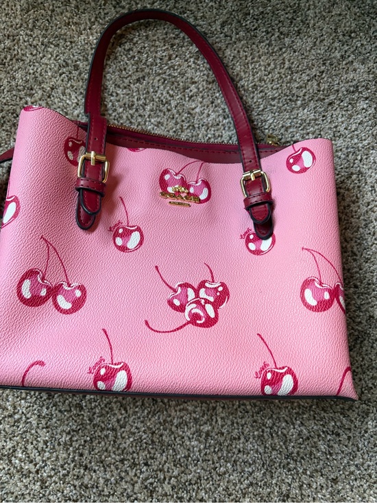 Coach Handbags - Coach Pink Cherry Print Tote with Red Trim